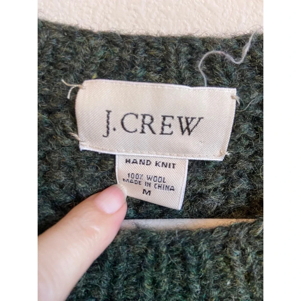 J.Crew Mens Hand Knit 100% Wool Cable Knit Sweater Forest Green Size M